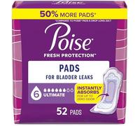 Poise Incontinence Pads & Postpartum Incontinence Pads, 6 Drop Ultimate Absorbency, Regular Length, 52 Count, Packaging May Vary