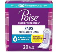 Poise Incontinence & Postpartum Pads for Bladder Leaks, 4 Drop Moderate Absorbency, Regular Length, 20 Count, Packaging May Vary