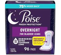 Poise Overnight Incontinence & Postpartum Pads for Bladder Leaks, 8 Drop Extra Coverage, 96 Count, Packaging May Vary