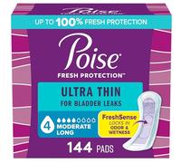 Poise Ultra Thin Incontinence Pads for Women, Moderate Absorbency, Long Length, 144 Count (3 Packs of 48) (Packaging May Vary)