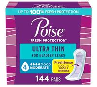 Poise Ultra Thin Incontinence Pads for Women, Moderate Absorbency, Regular Length, 144 Count (3 Packs of 48) (Packaging May Vary)