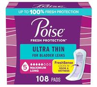 Poise Ultra Thin Incontinence Pads & Postpartum Incontinence Pads, 5 Drop Maximum Absorbency, Long Length, 108 Count (3 Packs of 36), Packaging May Vary