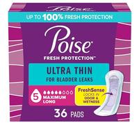 Poise Ultra Thin Incontinence Pads & Postpartum Incontinence Pads, 5 Drop Maximum Absorbency, Long Length, 36 Count, Packaging May Vary
