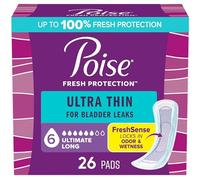 Poise Ultra Thin Incontinence Pads & Postpartum Incontinence Pads, 6 Drop Ultimate Absorbency, Long Length, 26 Count