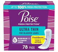 Poise Ultra Thin Incontinence Pads & Postpartum Incontinence Pads, 6 Drop Ultimate Absorbency, Long Length, 78 Count (3 Packs of 26) Packaging May Vary