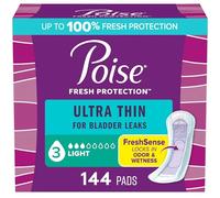 Poise Ultra Thin Incontinence Pads & Postpartum Pads for Bladder Leaks, 3 Drop Light Absorbency, Regular Length, 144 Count, Packaging May Vary