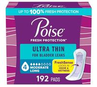 Poise Ultra Thin Incontinence Pads & Postpartum Pads for Bladder Leaks, 4 Drop Moderate Absorbency, Long Length, 192 Count (4 Packs of 48), Packaging May Vary