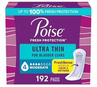 Poise Ultra Thin Incontinence Pads & Postpartum Pads for Bladder Leaks, 4 Drop Moderate Absorbency, Regular Length, 192 Count (4 Packs of 48), Packaging May Vary