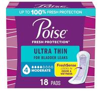Poise Ultra Thin Incontinence Pads & Postpartum Pads for Bladder Leaks, 4 Drop Moderate Absorbency, Regular Length, 18 Count, Packaging May Vary