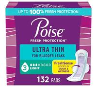 Poise Ultra Thin Incontinence Pads with Wings & Postpartum Incontinence Pads, 3 Drop Light Absorbency, Regular Length, 132 Count (3 Packs of 44), Packaging May Vary