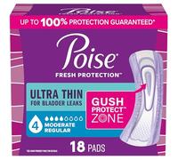 Poise Ultra Thin Incontinence & Postpartum Pads for Bladder Leaks, 4 Drop Moderate Absorbency, Regular Length, 18 Count (Packaging May Vary)