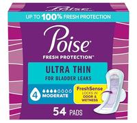 Poise Ultra Thin Postpartum Incontinence Pads with Wings, Moderate Absorbency, Regular Length, 54 Count