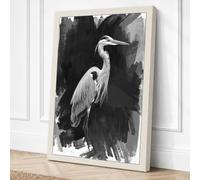 Poised Egret Japandi Canvas Wall Art Print 30x20 Inch | Cream