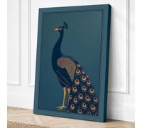 Poised Peacock Modern Canvas Wall Art Print 36x24 Inch (91 x 61 cm)