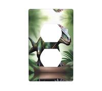 Poisoned Dinosaur Duplex Receptacle Outlet Wall Plate, Standard Size 1-Gang, Polycarbonate Thermoplastic.