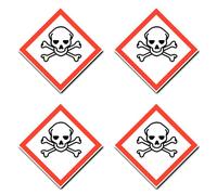 Poisonous Danger Symbol UN/GHS Hazard Pictogram Sticker 15cm Pack of 4