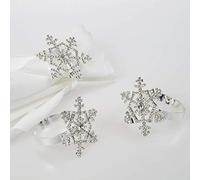Poitemsis Silver Snowflake Napkin Rings with Diamond for Christmas Thanksgiving Table Decoration(Set of 6)