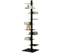 PoiToe Metal Spine Book Tower 9-Tier Rotating Bookshelf Tall Slim Corner Display Rack Floor Standing Organizer for CDs Media Living Room and Home Office Black
