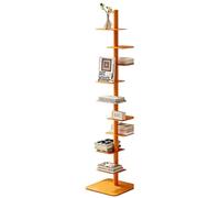 PoiToe Metal Spine Book Tower 9-Tier Rotating Bookshelf Tall Slim Corner Display Rack Floor Standing Organizer for CDs Media Living Room and Home Office Orange