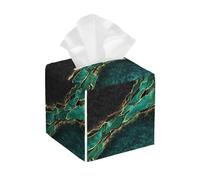 POIUBLE Green and Gold Marble Tissue Box Cover Leather Tissue Box Holder Square Facial Paper Organizer Dispenser for Bathroom Kitchen Bedroom Vanity Countertop Night Stands
