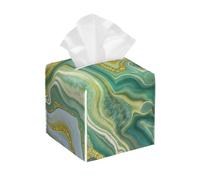 POIUBLE Leather Tissue Box Holder Green and Gold Abstract Marble Tissue Box Cover Square Waterproof Tissue Holder Organizer Modern Napkin Holder for Bedroom Dresser Night Stand Office Desk