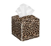 POIUBLE Leather Tissue Box Holder Leopard Print Tissue Box Cover Square Waterproof Tissue Holder Organizer Modern Napkin Holder for Bedroom Dresser Night Stand Office Desk