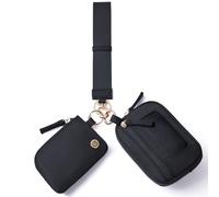 POIUGOYA Nylon Wristlet Wallets, Dual Pouch Keychain Wristlet Wallet, RFID Small Wallet With Coin Pouch,ID Window For Travel, Black * 2 / Gold, Casual