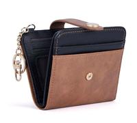 POIUGOYA Slim Wallet for Women,RFID Blocking Bifold Credit Card Holder with Zipper Coin Pocket,ID Window,Keychain, 2A-PU Leather-Black/Brown, Classic