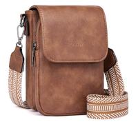 POIUGOYA Small Crossbody Bags for Women Trendy, Leather Triple Compartment Cell Phone Shoulder Purses with Adjustable Strap, A-brown