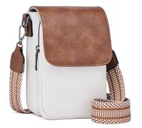 POIUGOYA Small Crossbody Bags for Women Trendy, Leather Triple Compartment Cell Phone Shoulder Purses with Adjustable Strap, A- Beige+brown