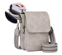 POIUGOYA Small Crossbody Bags for Women Trendy, Leather Triple Compartment Cell Phone Shoulder Purses with Adjustable Strap, A-cream Gray