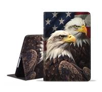 POIUYTREW Case for Samsung Galaxy Tab A11 Plus 2025 / A9 Plus 2023 11 Inch, PU Leather Folio Case Smart Cover with Stand & Auto Wake/Sleep, American Flag Patriotic Bald Eagle