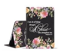 POIUYTREW for iPad 10th Generation 10.9 Inch 2022 Case, PU Leather Folio Case Smart Cover with Stand & Auto Wake/Sleep for iPad 10.9" 10th Gen, Floral Quote Bible Verse Philippians 4:13
