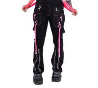 Poizen Industries Fuse Pants Gothic Punk Harness Straight Leg Trousers Zip Ribbon, Black, S