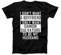 Pojddyy Past Damon Salvatore is My Boyfriend T Shirt Funny Vintage Gift for Men Black
