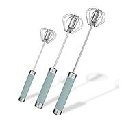 Pojedehy 3PCS Stainless Steel Semi-Automatic Egg Whisk Hand Push Rotary Whisk Blender Whisk Butter Whisk Kitchen Supplies (Blue)