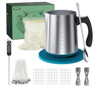 pojifi DIY Soy Candle Making Kit for Adults - 900ml Steel Pot, Natural Wax, Wicks, Thermometer, Spoon, Stickers, Holders - Beginner-Friendly Craft Set