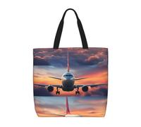 pojknbv Airplane Sunset Sky Print Extra Large Organizer Bag Lightweight Reusable Shoulder Tote Shopping Travel Beach