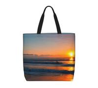 pojknbv Beautiful Sunrise Ocean Print Extra Large Organizer Bag Lightweight Reusable Shoulder Tote Shopping Travel Beach