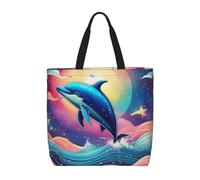pojknbv Colorful Starry Sky Ocean Dolphin Print Extra Large Organizer Bag Lightweight Reusable Shoulder Tote Shopping Travel Beach