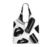 pojknbv Cool Black Lipstick Lips Print Extra-Large Canvas Tote Bag Reusable Daily Shopping Beach Travel Weekend Getaways