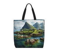 pojknbv Norway Islands Print Extra Large Organizer Bag Lightweight Reusable Shoulder Tote Shopping Travel Beach