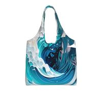 pojknbv Ocean Wave Print Extra-Large Canvas Tote Bag Reusable Daily Shopping Beach Travel Weekend Getaways