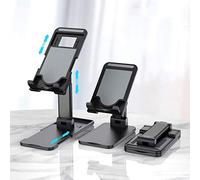 Pokanic Cell Phone Tablet Stand Mount Fully Foldable Dock Holder Cradle Charger Station Desk Room Office School Kitchen Travel Portable Adjustable Multi-Angle Non-Slip Durable Stable (Black)