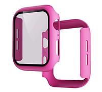 Pokanic Compatible with Apple Watch SE 6 5 4 3 2 1 Series iWatch 9H Tempered Glass Case Full Body Screen Protector Cover Wireless Charge Light Weight Scratch Resistant Proof (Dark Pink, 42mm)
