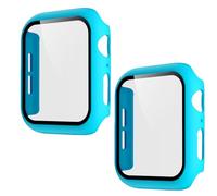 Pokanic Compatible with Apple Watch SE 6 5 4 3 2 1 Series iWatch 9H Tempered Glass Case Full Body Screen Protector Cover Wireless Charge Light Weight Scratch Resistant Proof (Light Blue, 38mm)