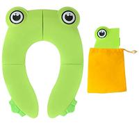 POKANIC Designed Toilet Potty Training Seat Cover, Travel Toilet Seat, Folding Non-Slip Silicone Pads, Trip Portable Reusable Kids Toddlers Boys Girls, Carrying Bag (Green - Frog)