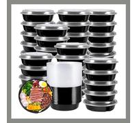 Pokanic Meal Prep Containers Round [30 Set] x [28 oz] with Lids, 1 compartment, Stackable, Reusable, Leakproof, Food Safe, Microwave, Freezer & Dishwasher Safe for Food Prep Storage (30 Set, 28 oz)