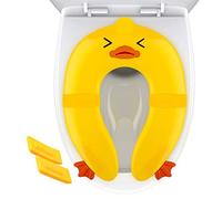 POKANIC Toilet Potty Training Seat Cover, Travel Toilet Seat, Folding Non Slip Silicone Pads, Travel Portable Reusable Kids Toddlers Boys Girls, Carry Bag (Yellow - Duck)