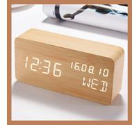 Pokanic Wood Digital Alarm Clock Desk Time, Date(MM/DD/YY), Day of The Week, Temperature, Nightlight Large LED Display Portable Lamp Bedroom, Office, School, Home, Livingroom, Room (Bamboo)